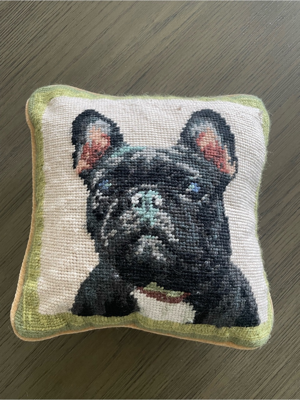 Handmade Embroidery Needlepoint French Bulldog Mini Pillow and cover
